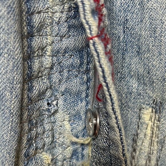 Mostly Heard Rarely Seen Grunge Long Sleeve Button down Shacket Denim Large - Picture 5 of 5